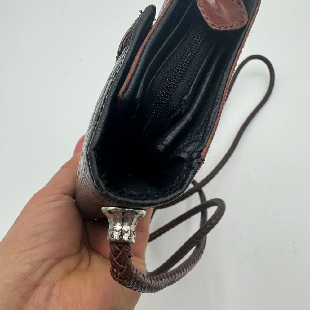 BRIGHTON Large Wallet Organizer Black Brown Croc Embossed Roped Chain